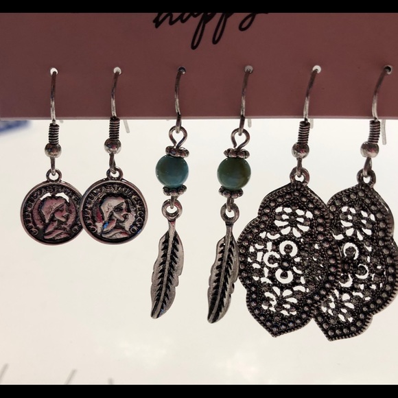 Choose happy silver boho earrings three paír - Picture 3 of 8